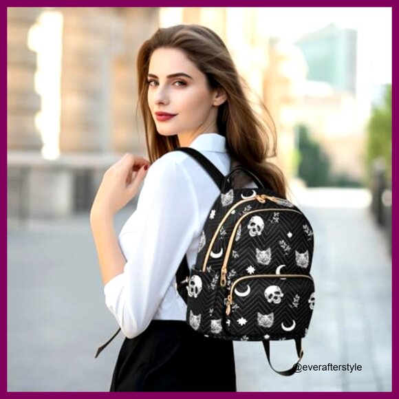 Quilted Mini Backpack Purse Lightweight Travel Rucksack Gothic Pattern Daypack main image 4